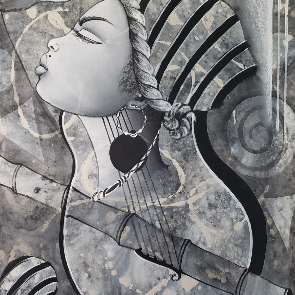 Black and white Haitian Art Canvas print. Comes Rolled Needs To Be Framed